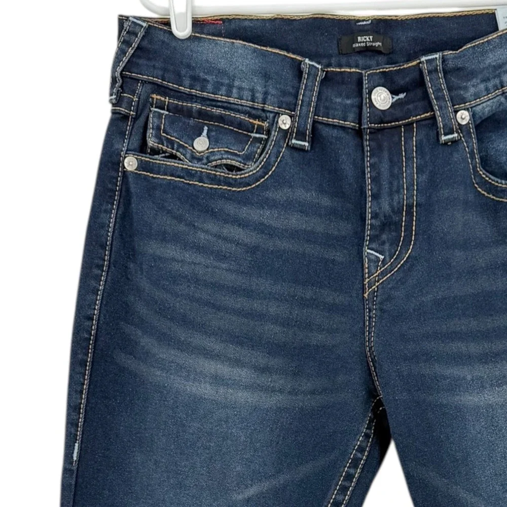 True Religion Men Ricky Stretch Relaxed Straight Big T Flap Blue Jeans 34x34 NWT